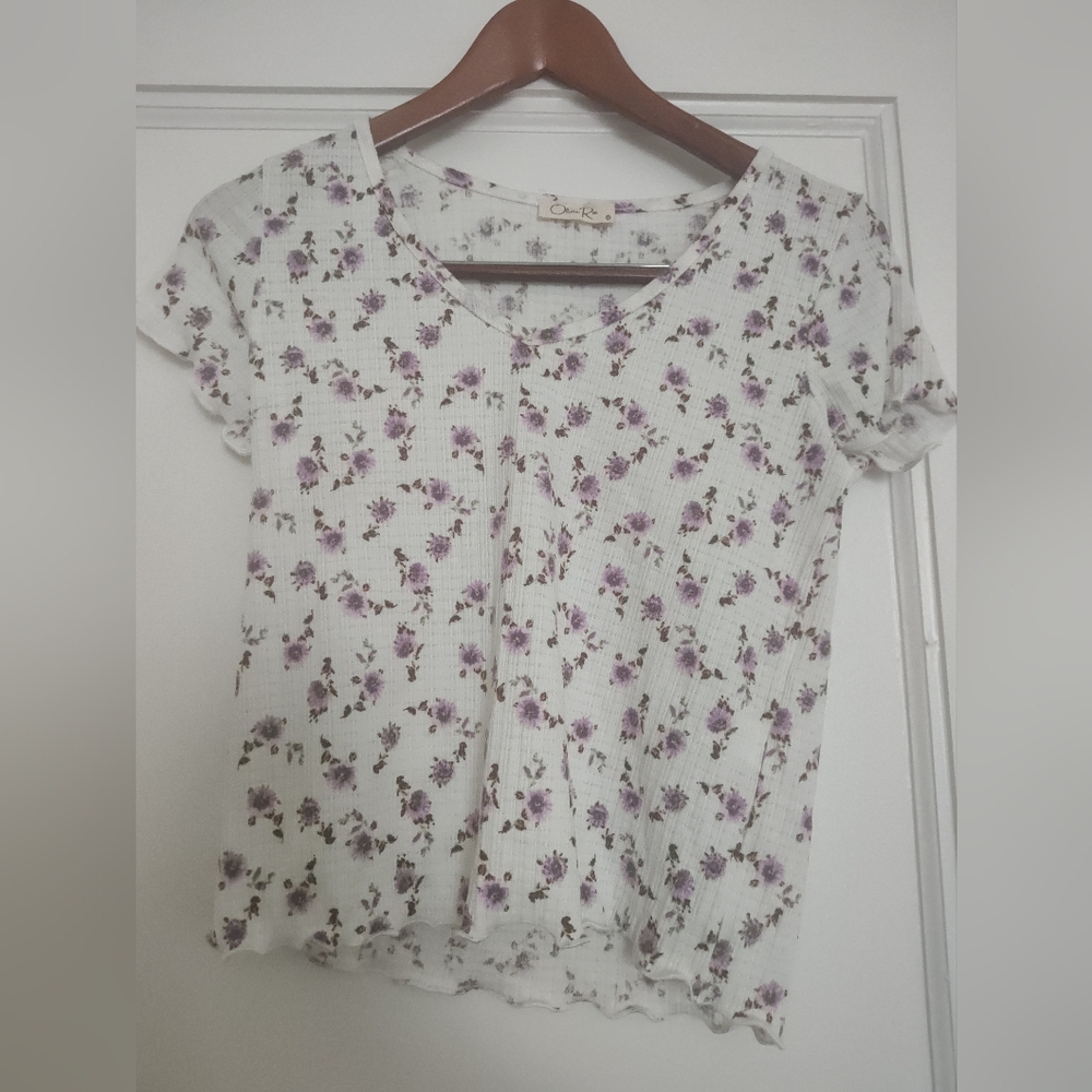 Floral White and Purple Top